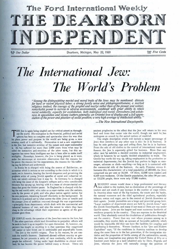 Článek Henryho Forda v Dearborn Independent
